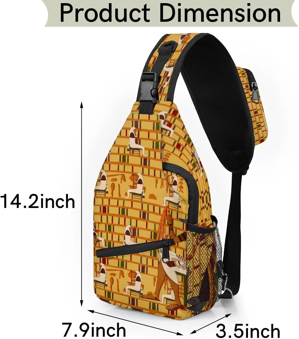 Egyptian Egypt Crossbody Sling Backpack Sling Bag Ancient Hieroglyphics Small Chest Bag for Women Men Outdoor Shoulder Bag Travel Hiking Daypack for Sports Running Cycling Walking