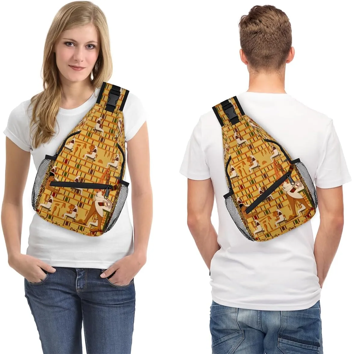 Egyptian Egypt Crossbody Sling Backpack Sling Bag Ancient Hieroglyphics Small Chest Bag for Women Men Outdoor Shoulder Bag Travel Hiking Daypack for Sports Running Cycling Walking