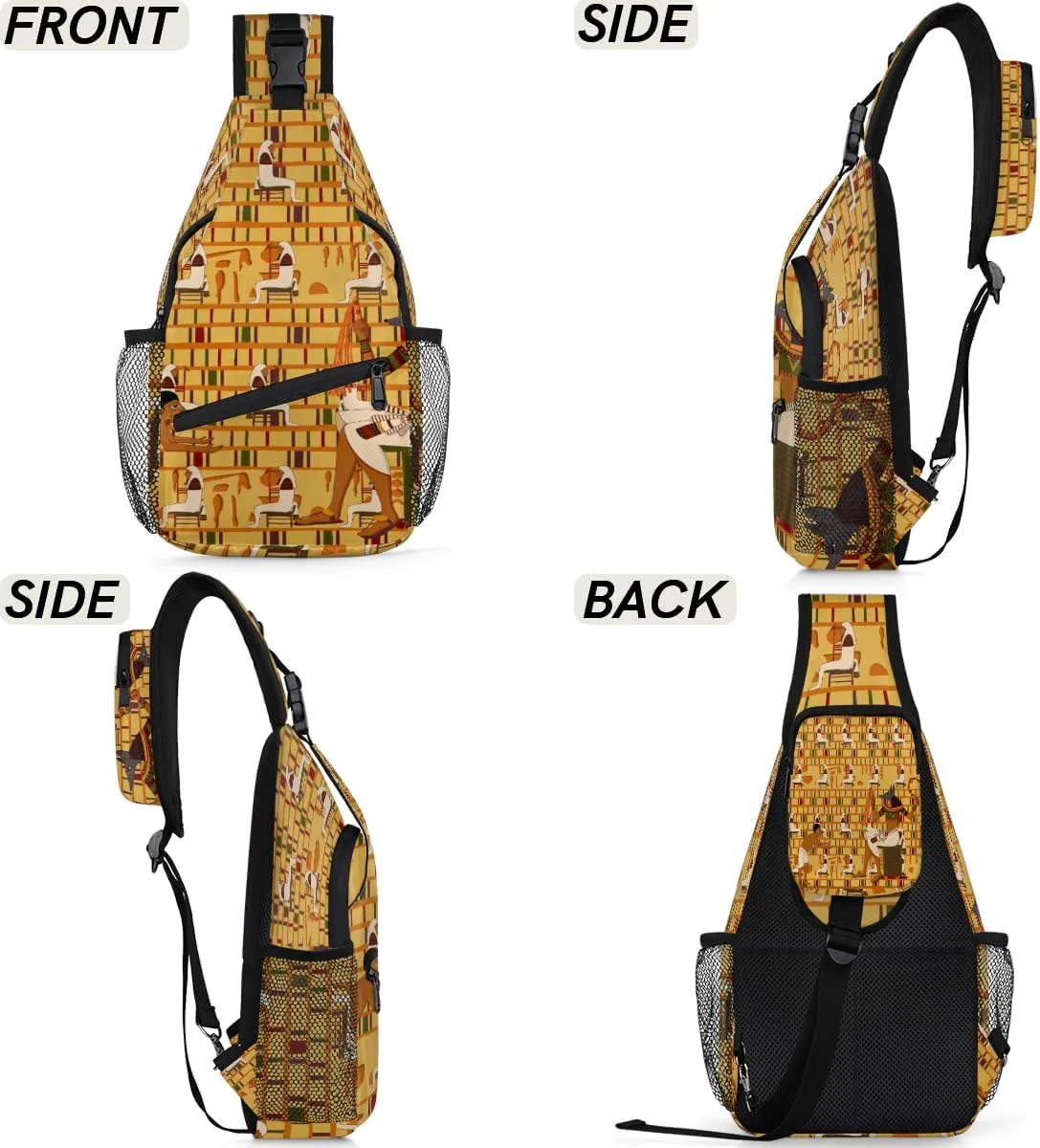 Egyptian Egypt Crossbody Sling Backpack Sling Bag Ancient Hieroglyphics Small Chest Bag for Women Men Outdoor Shoulder Bag Travel Hiking Daypack for Sports Running Cycling Walking