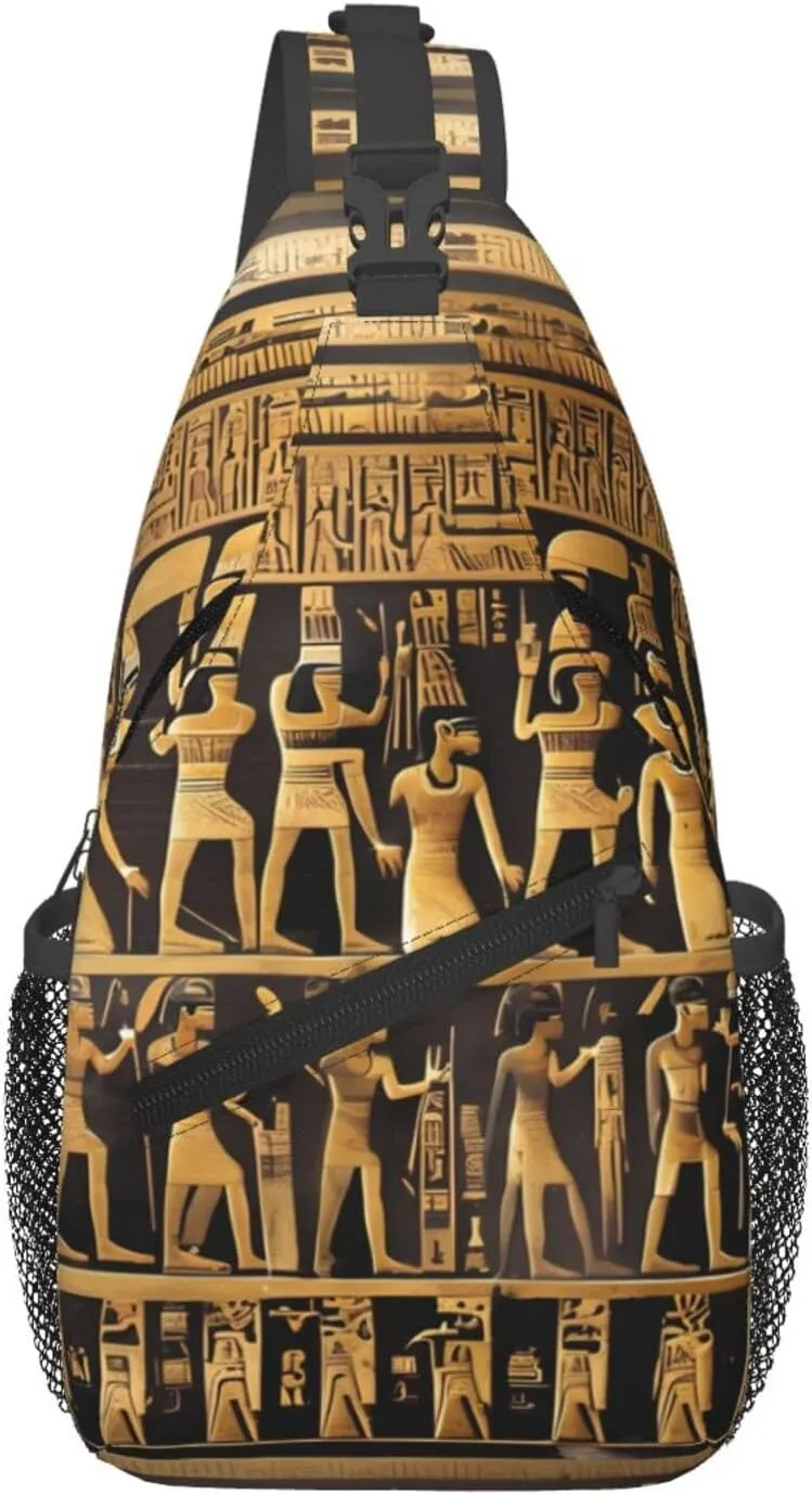 Egypts Hieroglyphics Print Crossbody Backpack Sling Bag Chest Bags Daypack For Sport Running Hiking Women Men Unisex