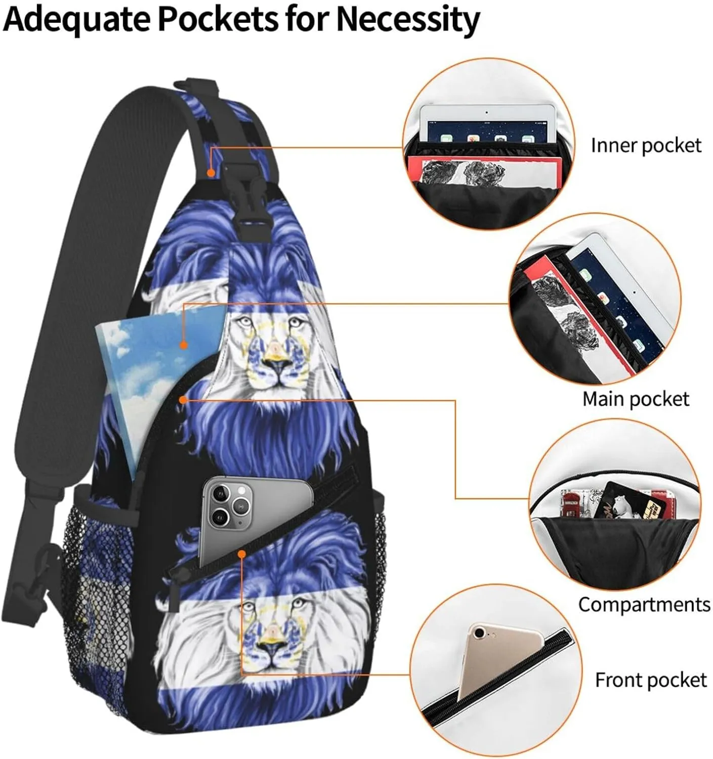 El Salvador Flag Salvadoran Lion Chest Sling Bag Crossbody Shoulder Backpack Bag Gym Cycling Daypack Travel Hiking Cross Bag