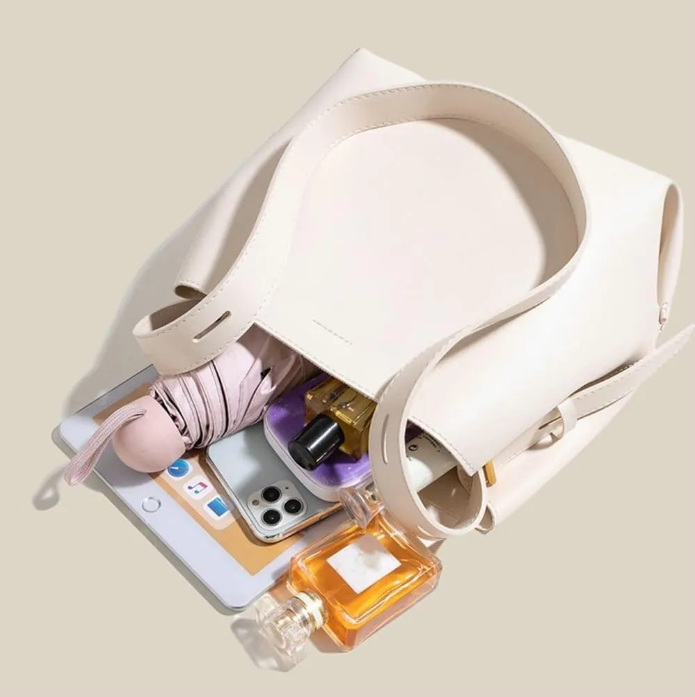 Elegant PU Leather Large Bucket Tote Shoulder & Crossbody Hobo Top-Handle Handbag Purse for Women's Fashion Style