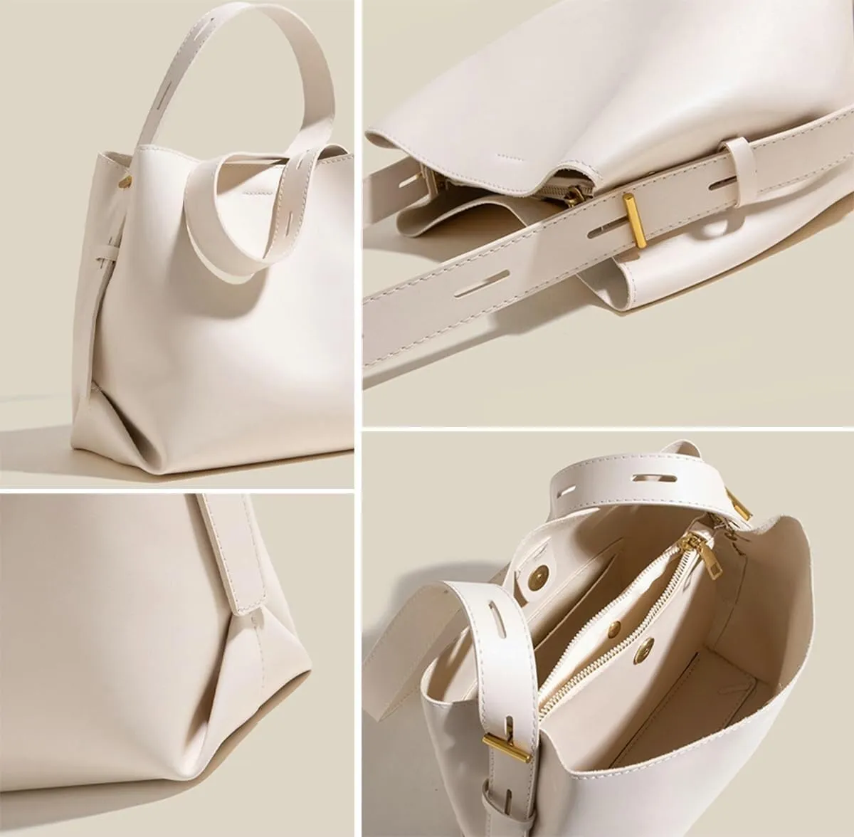 Elegant PU Leather Large Bucket Tote Shoulder & Crossbody Hobo Top-Handle Handbag Purse for Women's Fashion Style