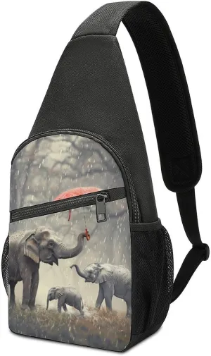 Elephant Family in Rain Crossbody Bags for Women Men Sling Bag Casual Chest Bag Daypack for Travel Sport Hiking