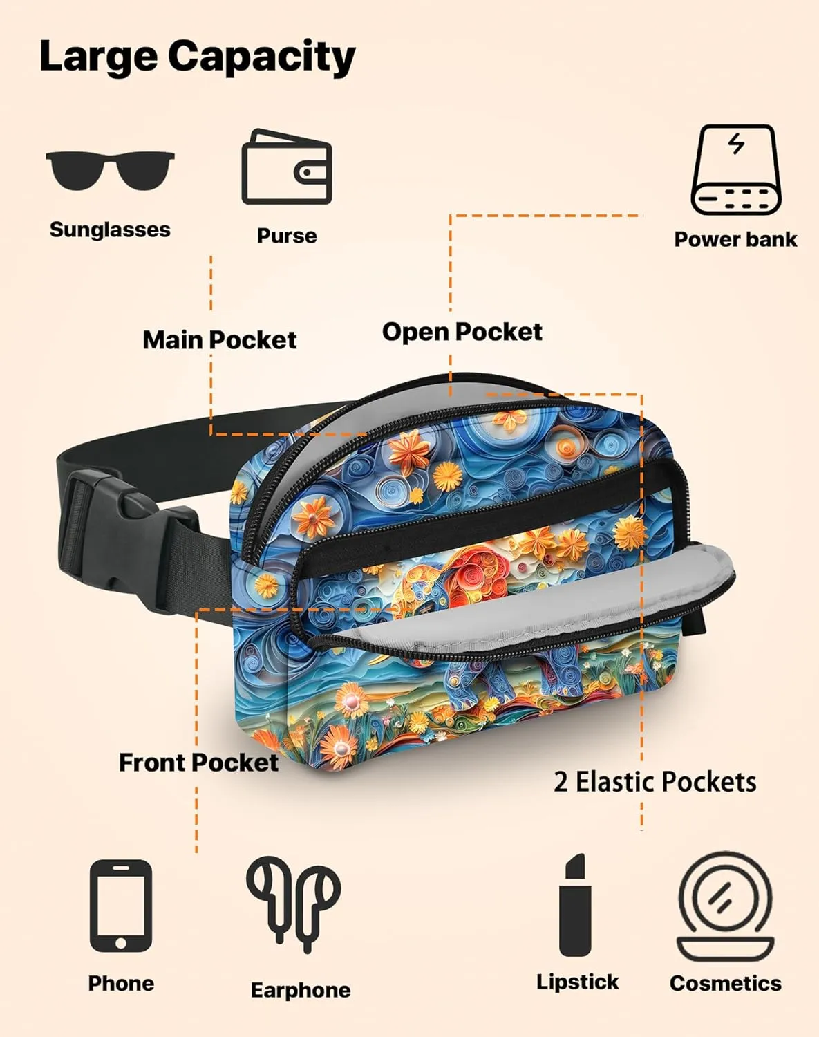 Elephant Fanny Pack Fashion Belt Bag Lightweight Waist Pouch with Adjustable Strap Mini Crossbody Bags for Women Travel Sports Running