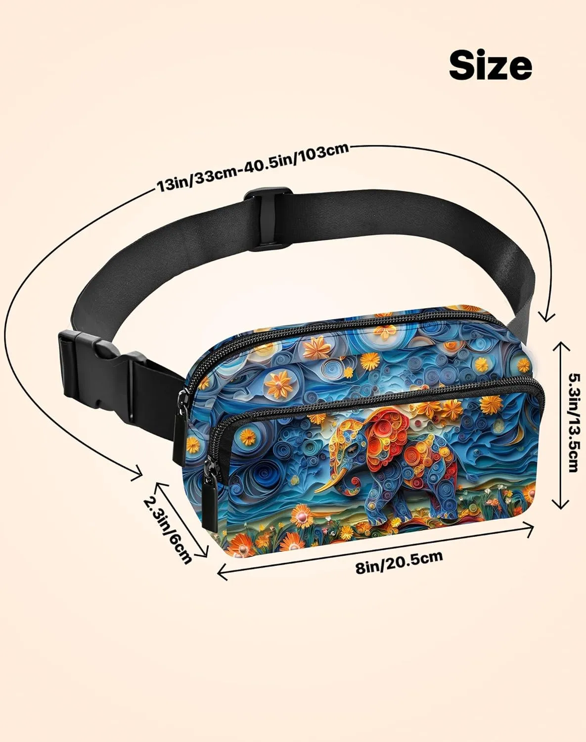 Elephant Fanny Pack Fashion Belt Bag Lightweight Waist Pouch with Adjustable Strap Mini Crossbody Bags for Women Travel Sports Running