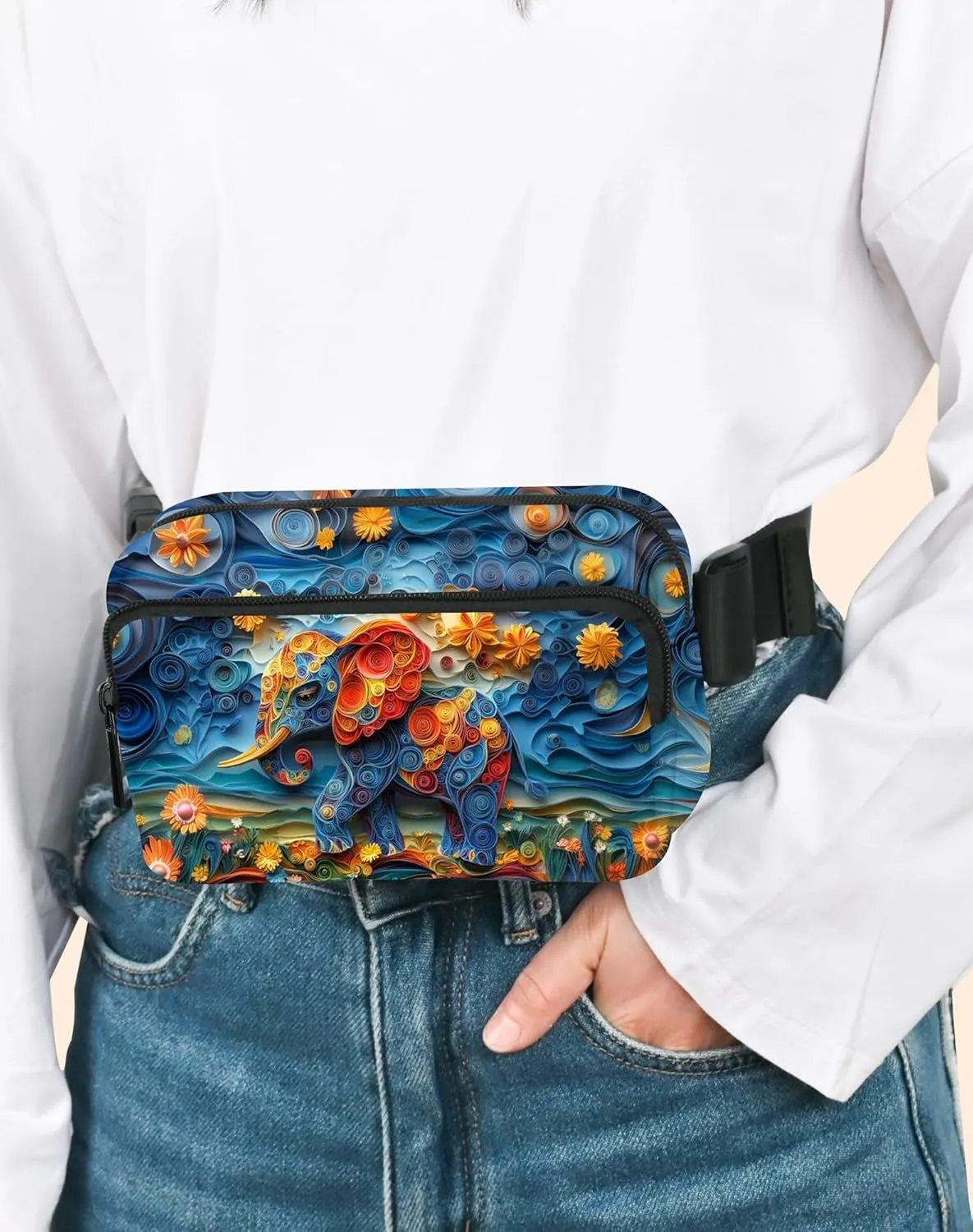 Elephant Fanny Pack Fashion Belt Bag Lightweight Waist Pouch with Adjustable Strap Mini Crossbody Bags for Women Travel Sports Running