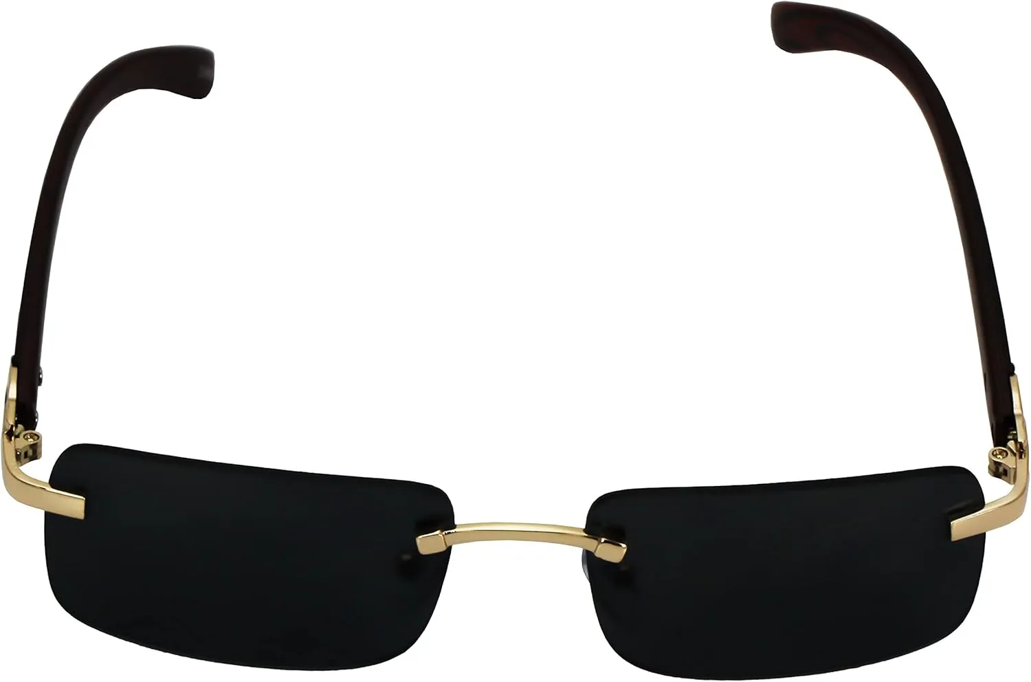 Elite Slim Rimless Rectangular Metal & Wood Art Aviator Sunglasses