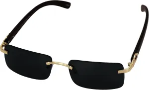 Elite Slim Rimless Rectangular Metal & Wood Art Aviator Sunglasses