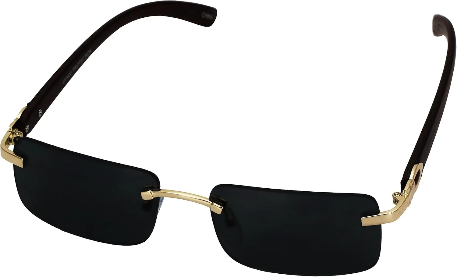 Elite Slim Rimless Rectangular Metal & Wood Art Aviator Sunglasses