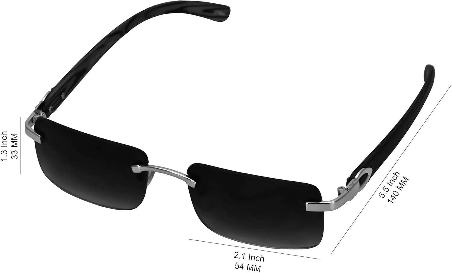 Elite Slim Rimless Rectangular Metal & Wood Art Aviator Sunglasses