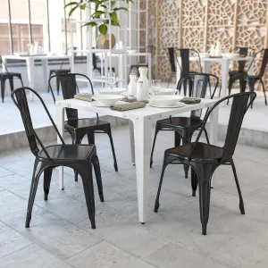 EMMA   OLIVER 4 Pack Black Metal Indoor-Outdoor Stackable Chair - Restaurant Chair - Bistro Chair