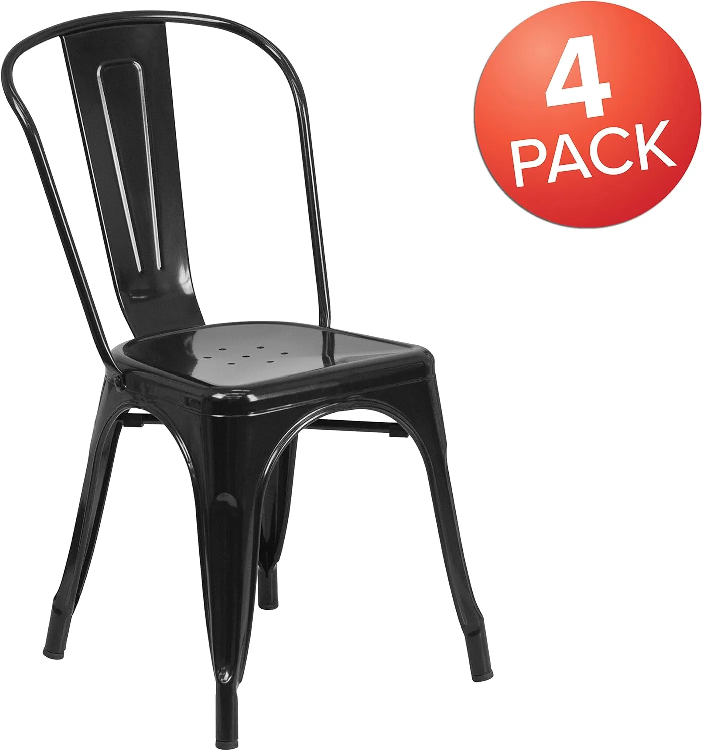 EMMA   OLIVER 4 Pack Black Metal Indoor-Outdoor Stackable Chair - Restaurant Chair - Bistro Chair
