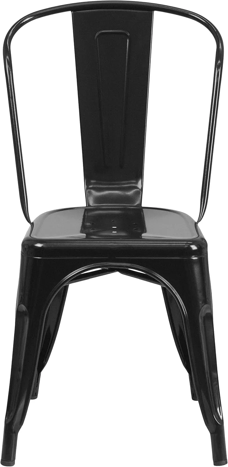 EMMA   OLIVER 4 Pack Black Metal Indoor-Outdoor Stackable Chair - Restaurant Chair - Bistro Chair
