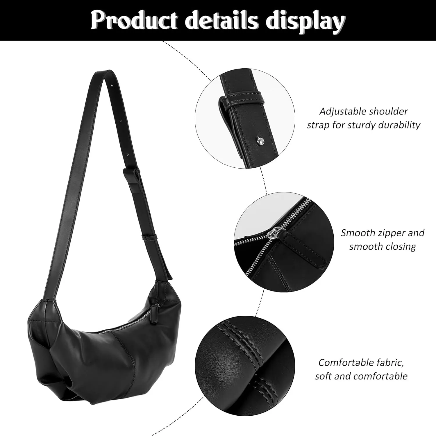 Emprier Crescent Crossbody Bag for Women PU Leather Dumpling Shoulder bag Trendy Hobo Purse