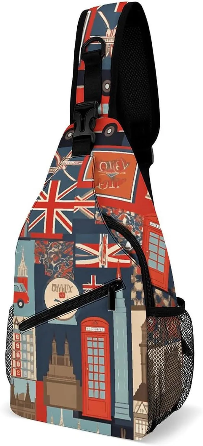 England Symbols Crossbody Bags Mini Sling Bag Fanny Chest Bag Travel Daypack Sling Backpack for Men Women