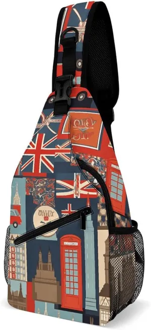 England Symbols Crossbody Bags Mini Sling Bag Fanny Chest Bag Travel Daypack Sling Backpack for Men Women