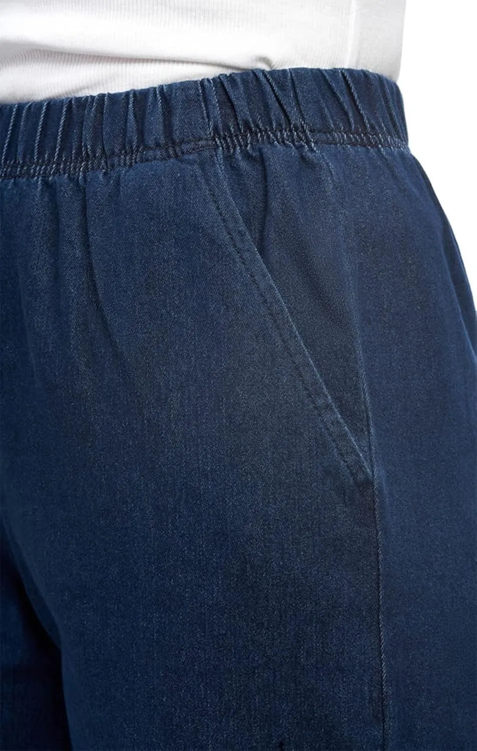 EOM Womans Pull On Side Pockets Full Elastic Waist Jeans