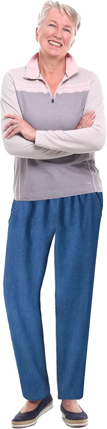 EOM Womans Pull On Side Pockets Full Elastic Waist Jeans