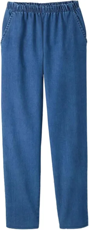 EOM Womans Pull On Side Pockets Full Elastic Waist Jeans