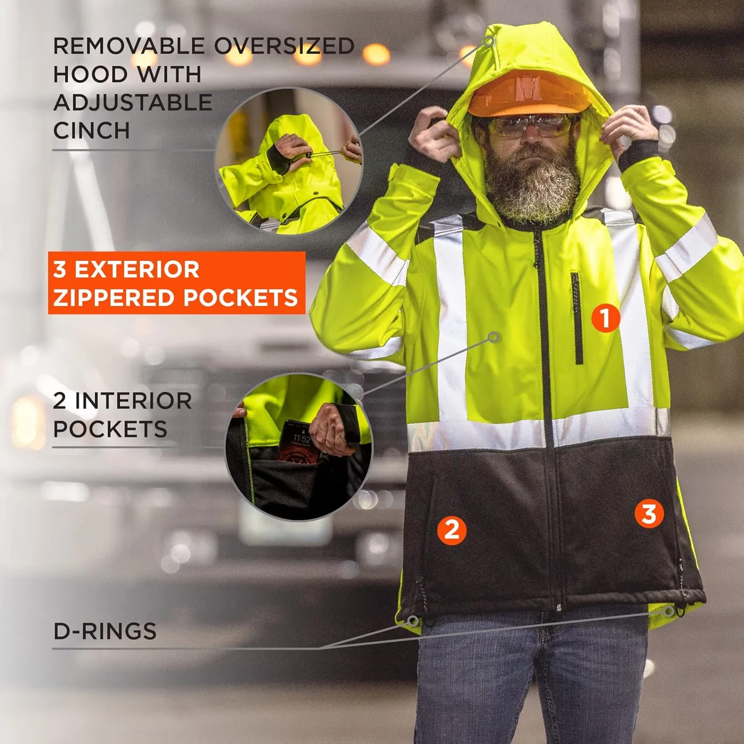 Ergodyne Unisex Hi-Vis Softshell Water-Resistant Jacket, Lime, X-Large US