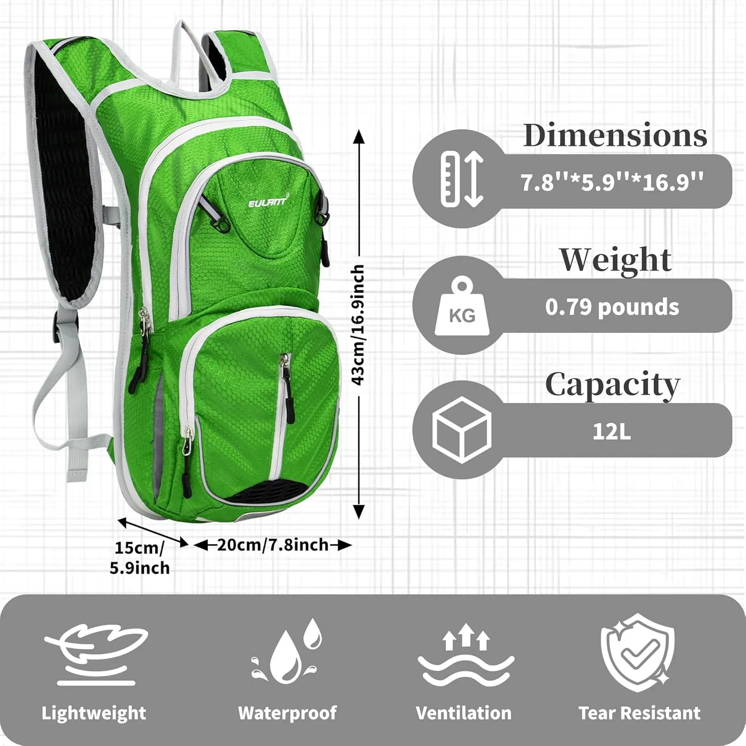 EULANT Running Backpack, Small Waterproof Daypack for Hiking Cycling Camping Walking Jogging, Water Backpack for Women Men