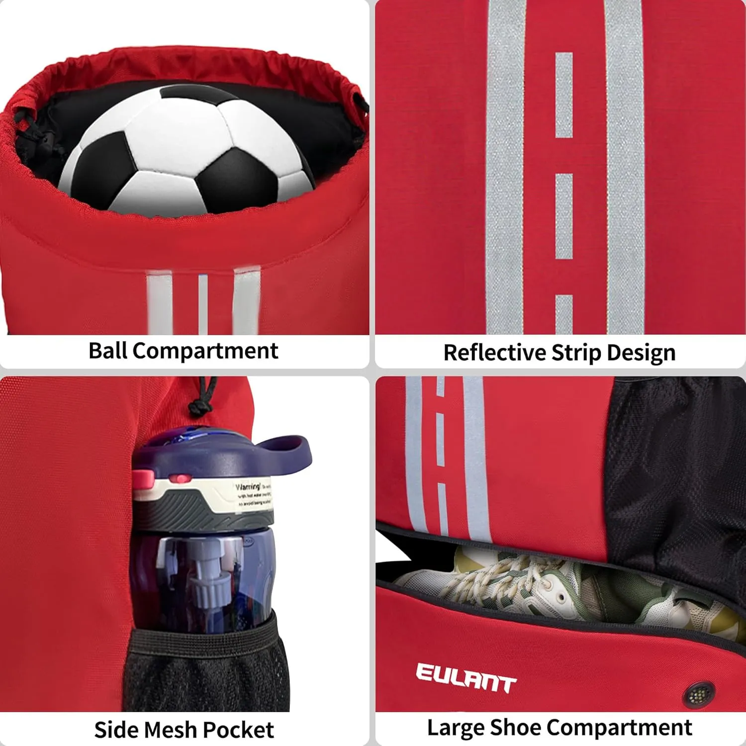 EULANT Soccer Backpack with Shoes Compartment, Waterproof Drawstring Bag for Sport Gym Swim Yoga Travel Football Volleyball