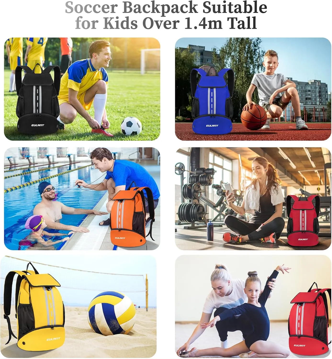 EULANT Soccer Backpack with Shoes Compartment, Waterproof Drawstring Bag for Sport Gym Swim Yoga Travel Football Volleyball