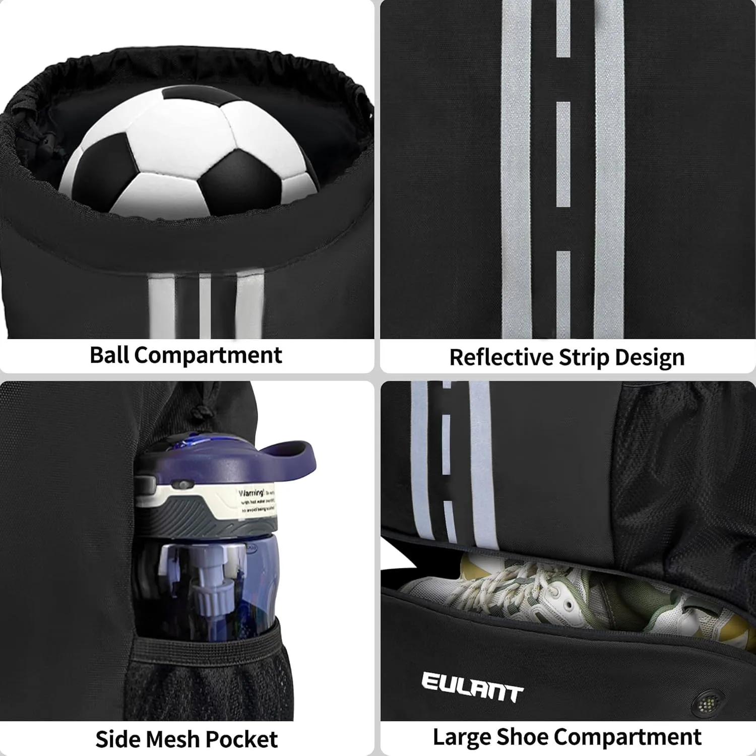 EULANT Soccer Backpack with Shoes Compartment, Waterproof Drawstring Bag for Sport Gym Swim Yoga Travel Football Volleyball