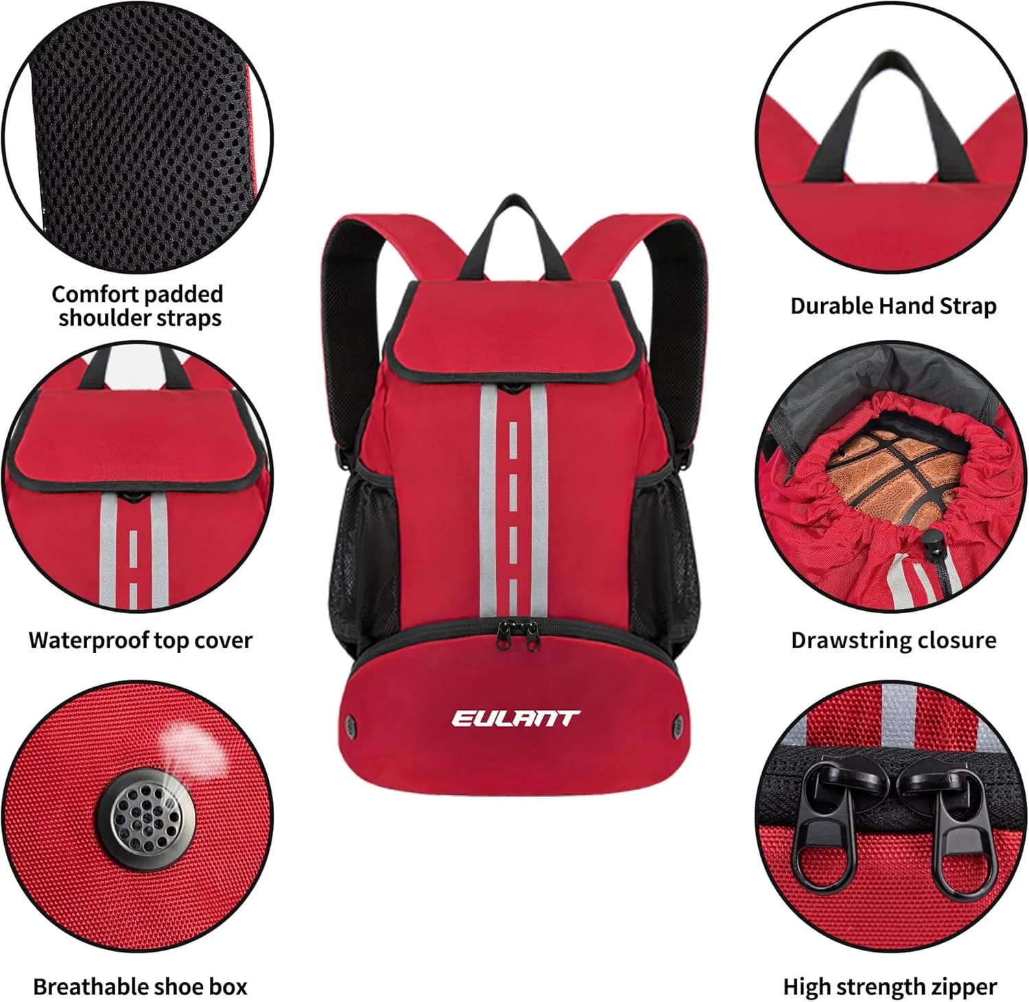 EULANT Soccer Backpack with Shoes Compartment, Waterproof Drawstring Bag for Sport Gym Swim Yoga Travel Football Volleyball