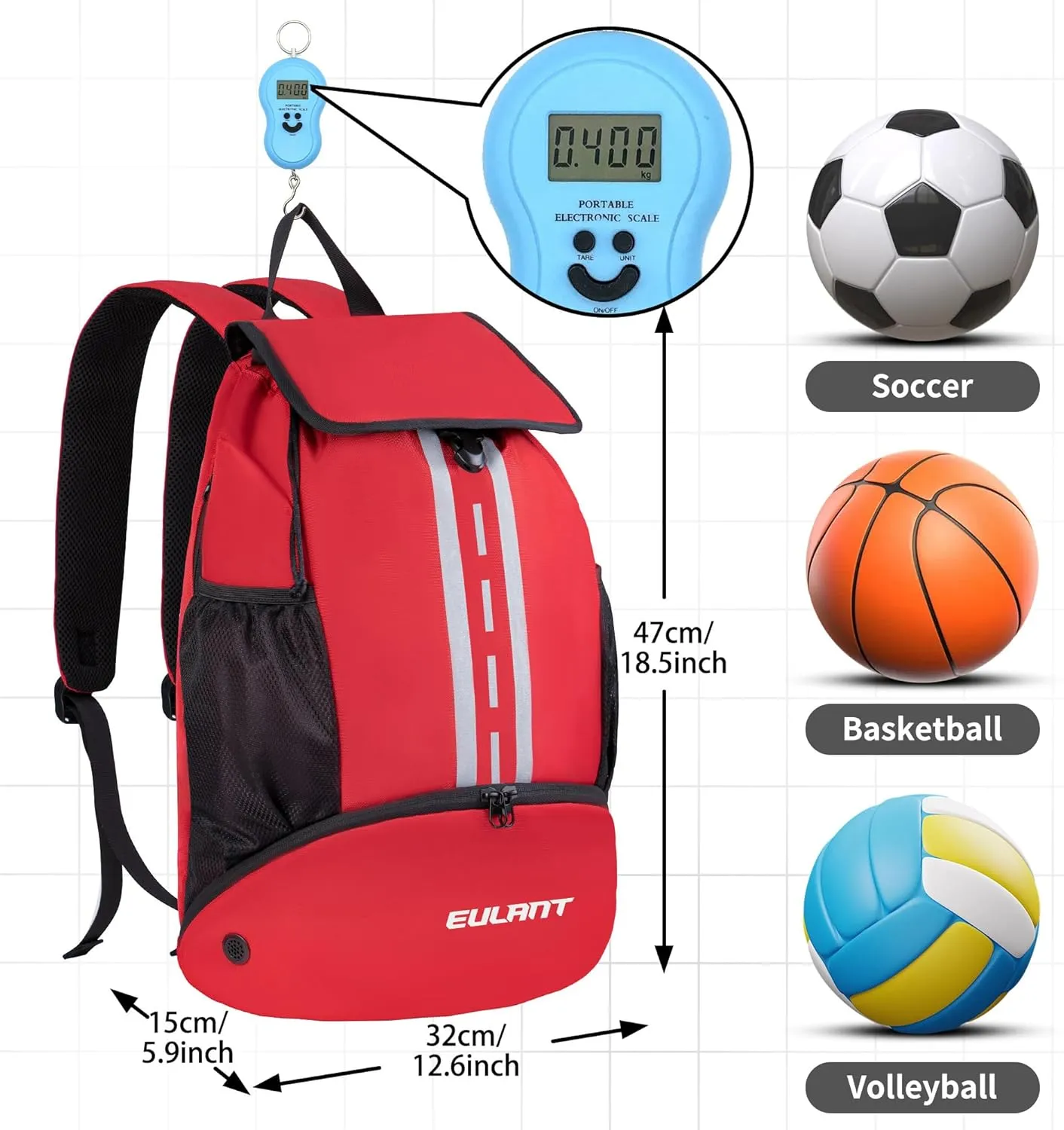 EULANT Soccer Backpack with Shoes Compartment, Waterproof Drawstring Bag for Sport Gym Swim Yoga Travel Football Volleyball
