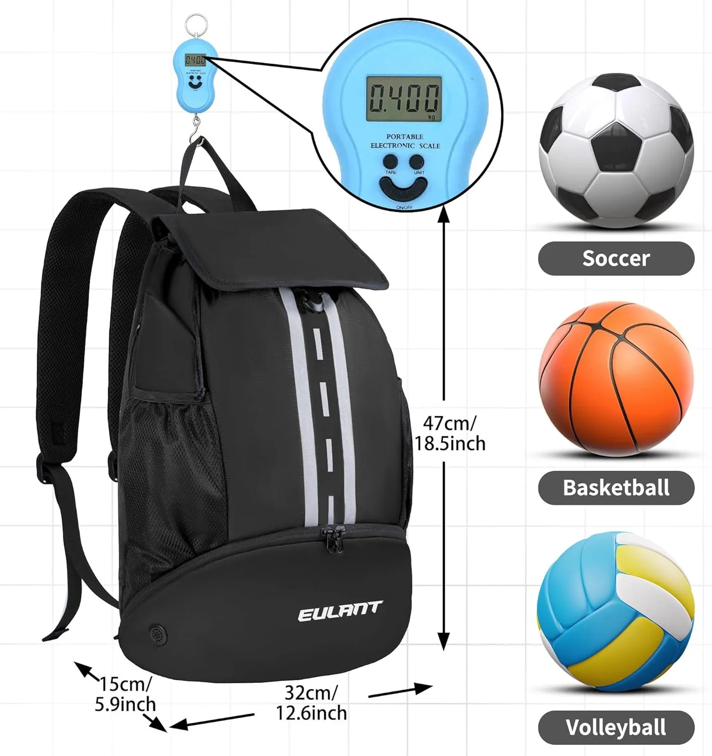 EULANT Soccer Backpack with Shoes Compartment, Waterproof Drawstring Bag for Sport Gym Swim Yoga Travel Football Volleyball