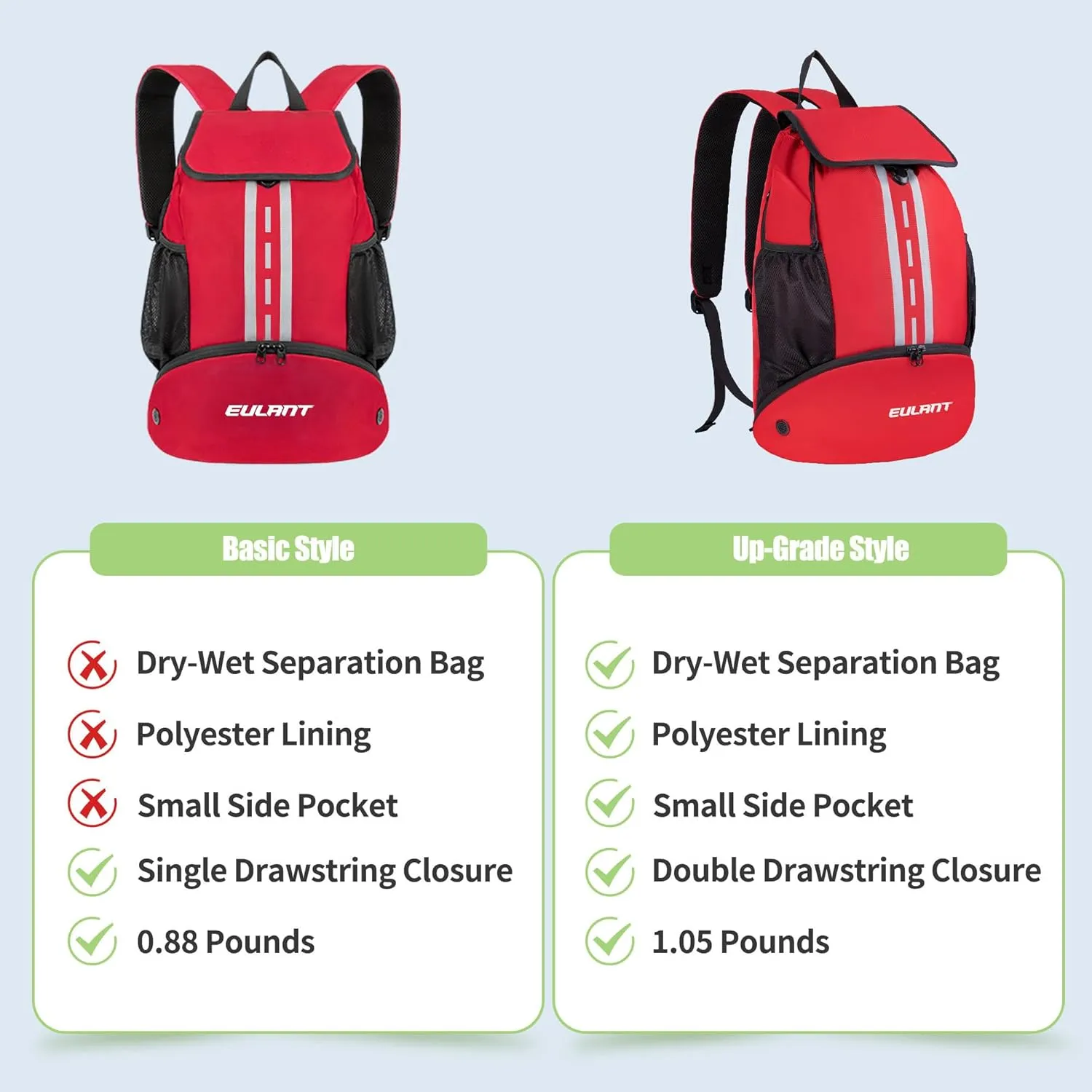 EULANT Soccer Backpack with Shoes Compartment, Waterproof Drawstring Bag for Sport Gym Swim Yoga Travel Football Volleyball