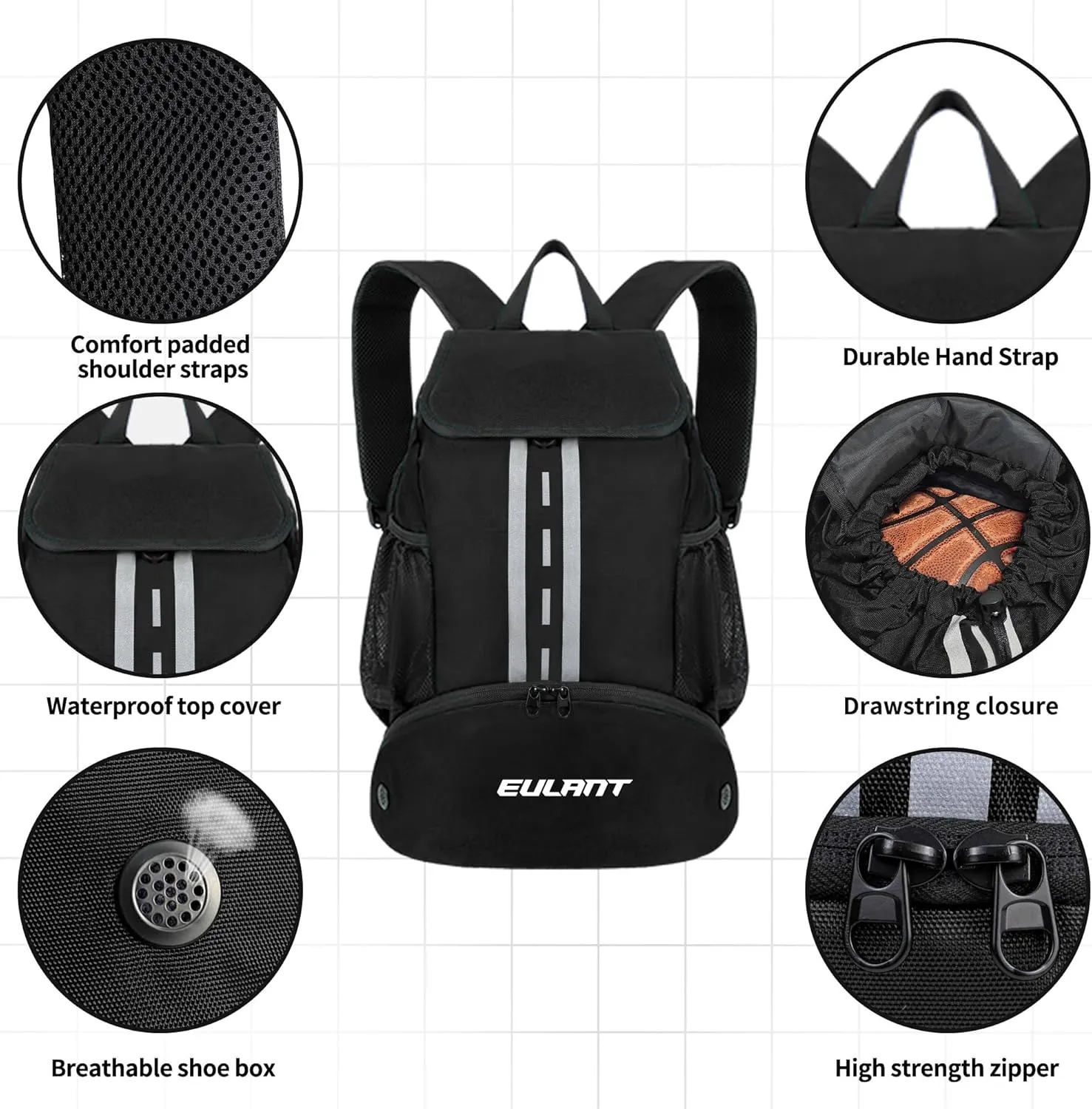 EULANT Soccer Backpack with Shoes Compartment, Waterproof Drawstring Bag for Sport Gym Swim Yoga Travel Football Volleyball