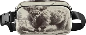 Exnundod Fanny Packs for Women & Men Highland Cow Cattle, Waist Pack Pencil Sketch Crossbody Bags Belt Adjustable Strap for Running Hiking Workout