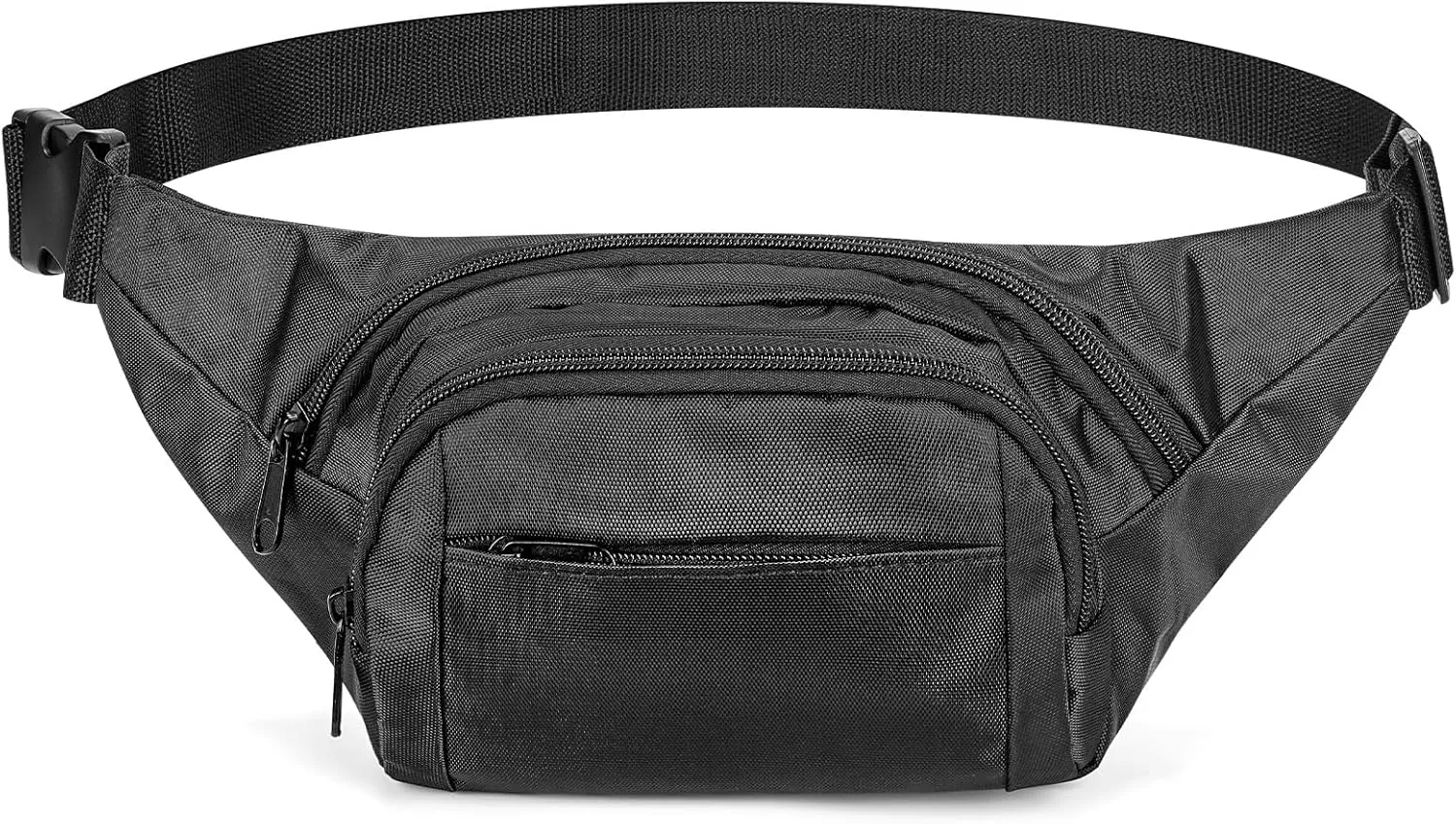 Extra Long Strap Fanny Pack, 59 Inch Max Adjustable Strap Plus Size Crossbody Bag, Extended Length Lightweight Waist Bag with Zipper and Pockets (Black)