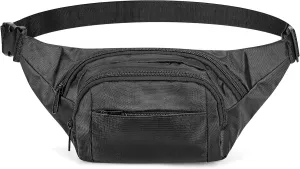 Extra Long Strap Fanny Pack, 59 Inch Max Adjustable Strap Plus Size Crossbody Bag, Extended Length Lightweight Waist Bag with Zipper and Pockets (Black)