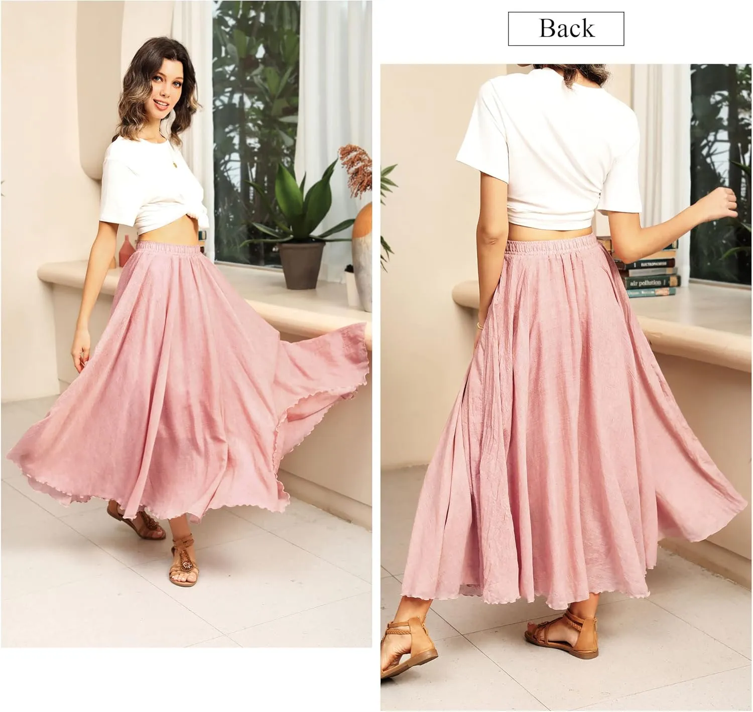 Ezcosplay Women Bohemian Beach A-Line Dress Double Layer Elastic Waist Long Maxi Skirt