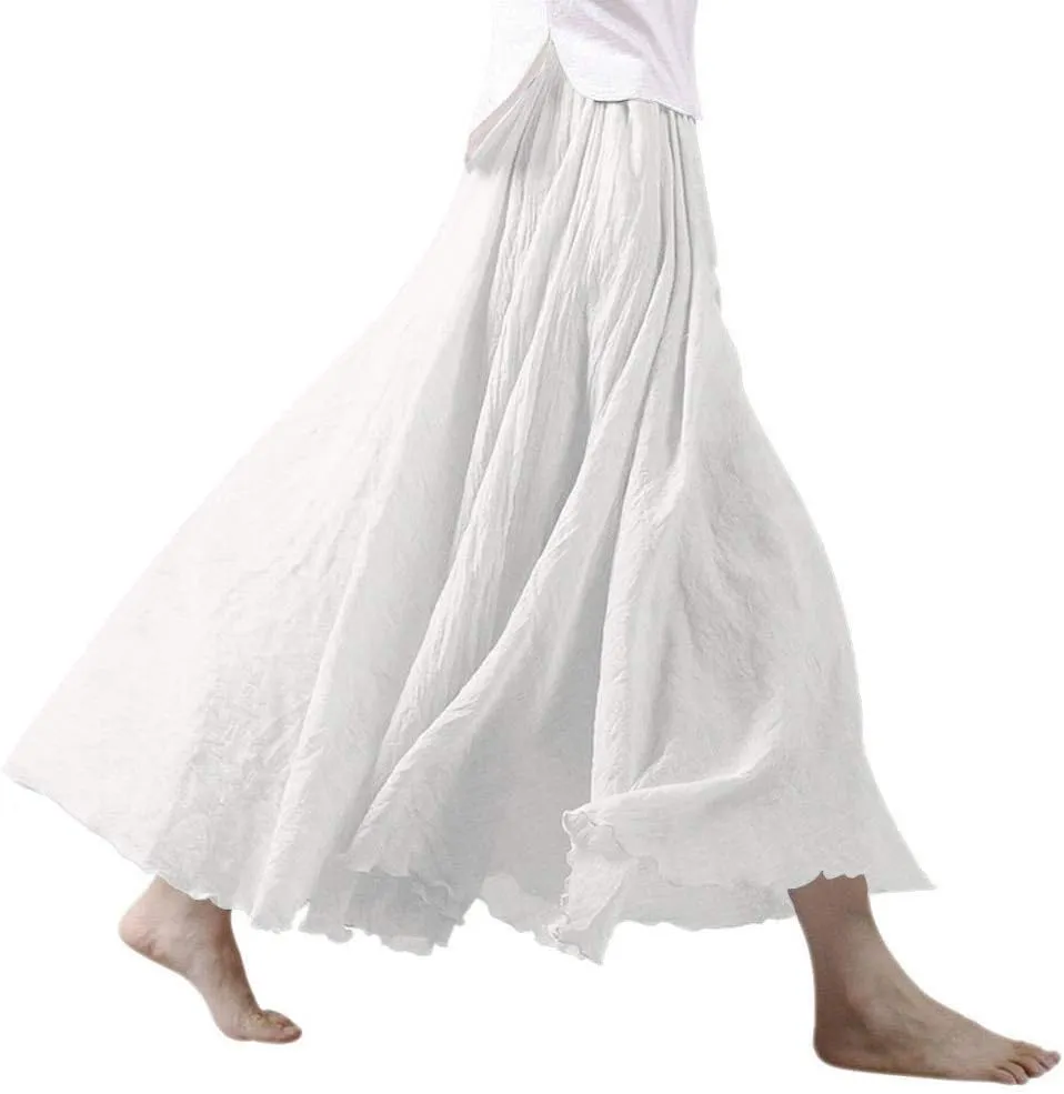 Ezcosplay Women Bohemian Beach A-Line Dress Double Layer Elastic Waist Long Maxi Skirt