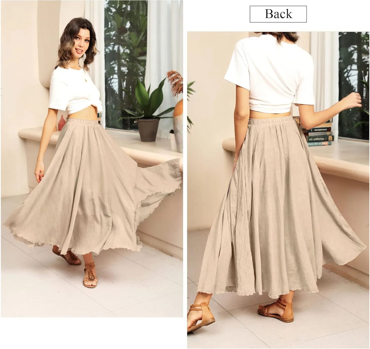 Ezcosplay Women Bohemian Beach A-Line Dress Double Layer Elastic Waist Long Maxi Skirt