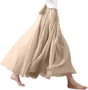 Ezcosplay Women Bohemian Beach A-Line Dress Double Layer Elastic Waist Long Maxi Skirt
