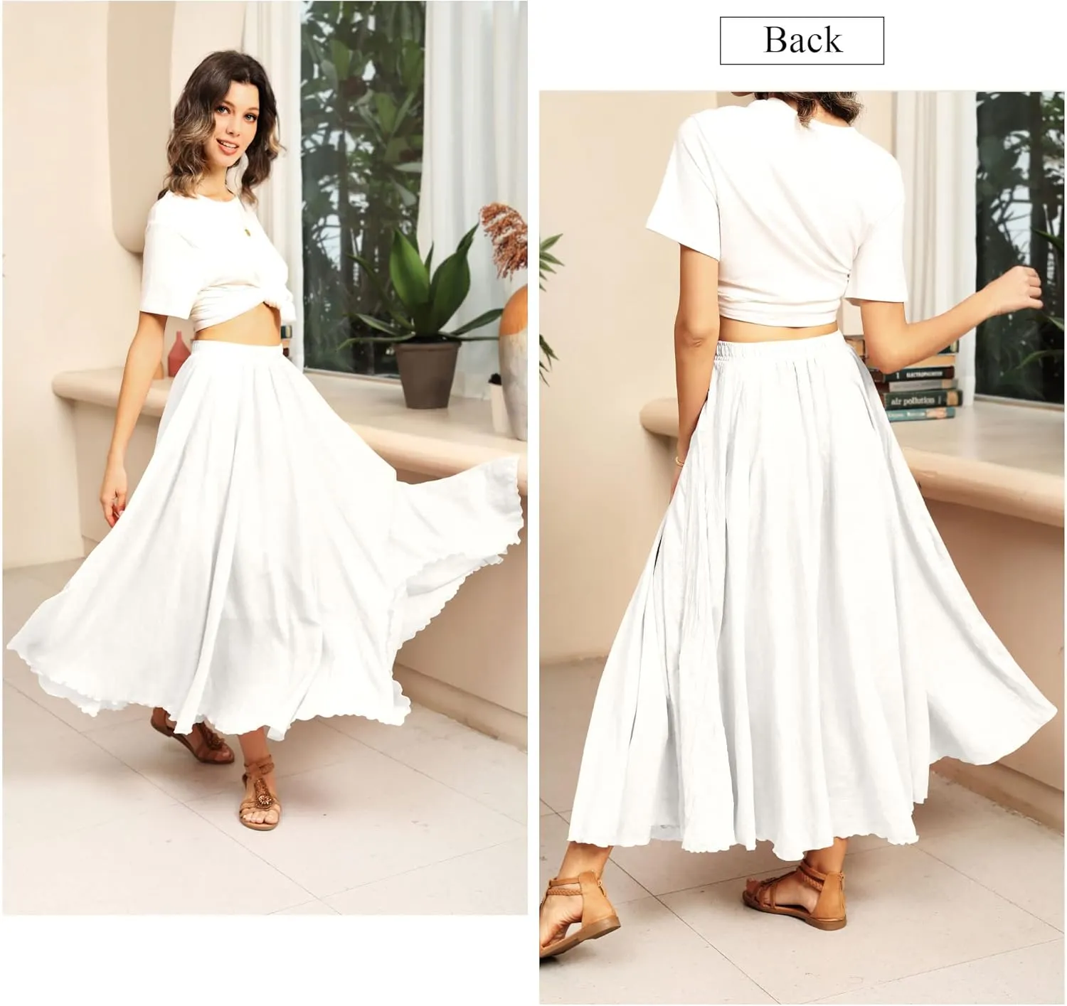 Ezcosplay Women Bohemian Beach A-Line Dress Double Layer Elastic Waist Long Maxi Skirt