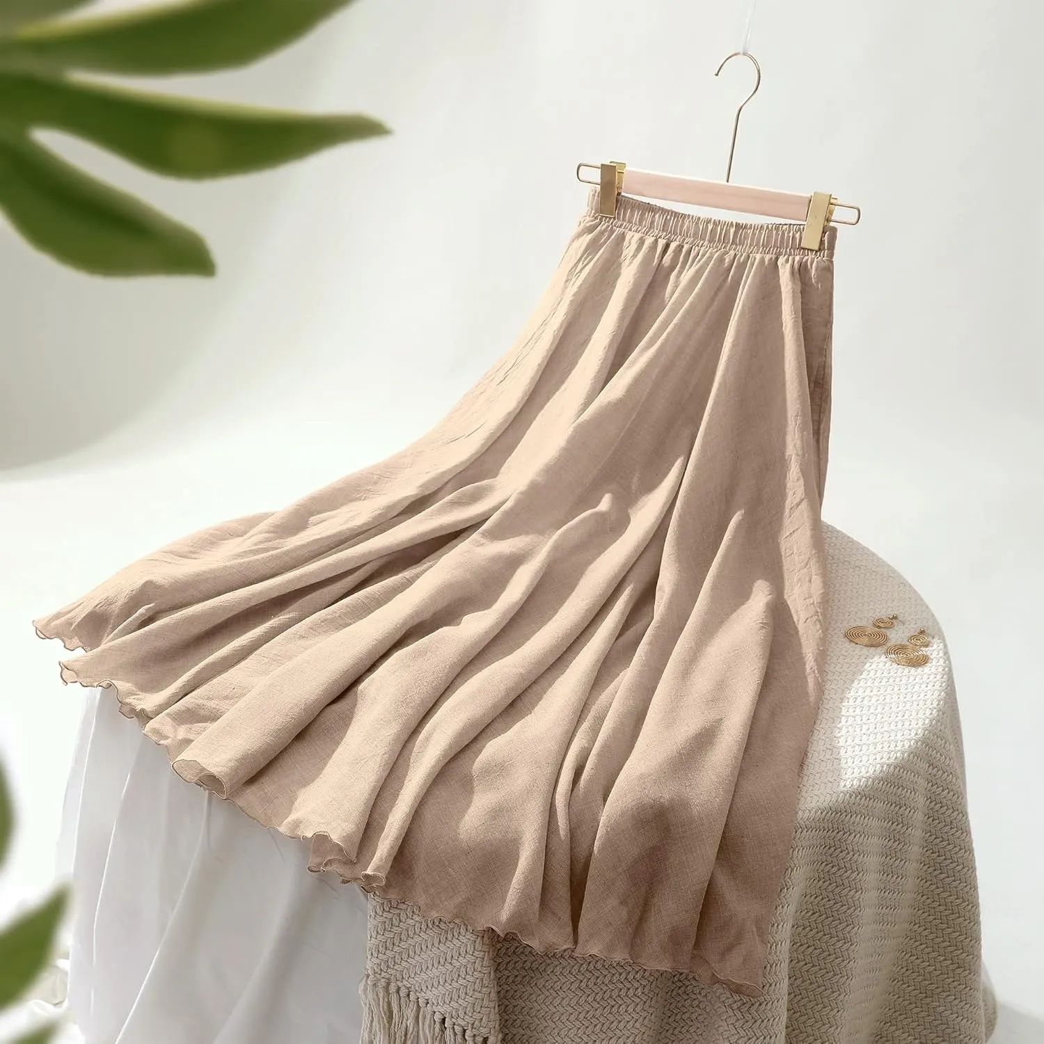 Ezcosplay Women Bohemian Beach A-Line Dress Double Layer Elastic Waist Long Maxi Skirt