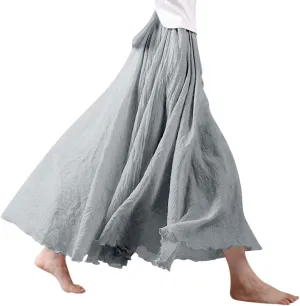 Ezcosplay Women Bohemian Beach A-Line Dress Double Layer Elastic Waist Long Maxi Skirt
