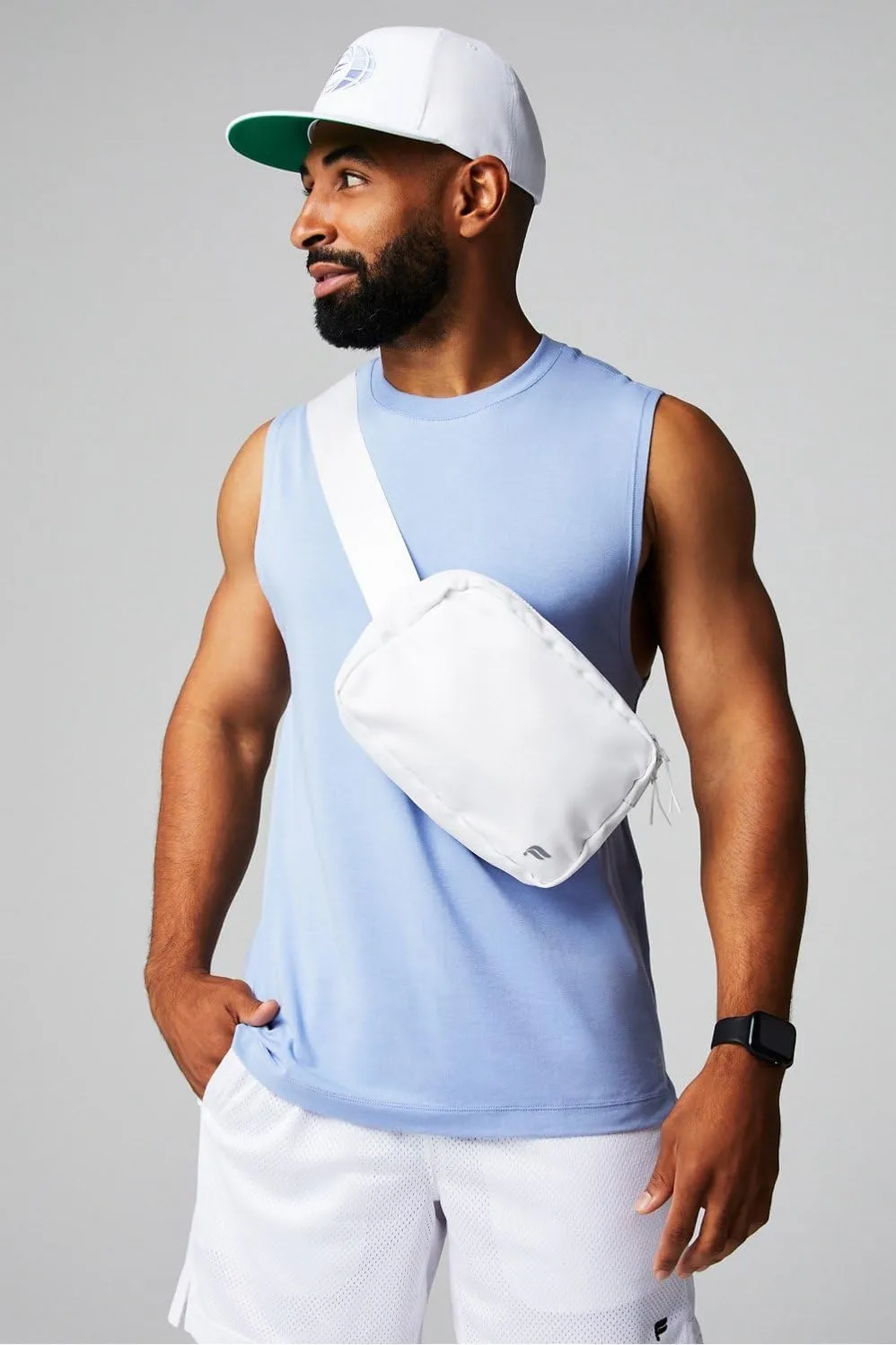 Fabletics The Big Belt Bag, Quick Dry, Zip Pockets, Hidden Pockets, Reflective, Classic White, OS