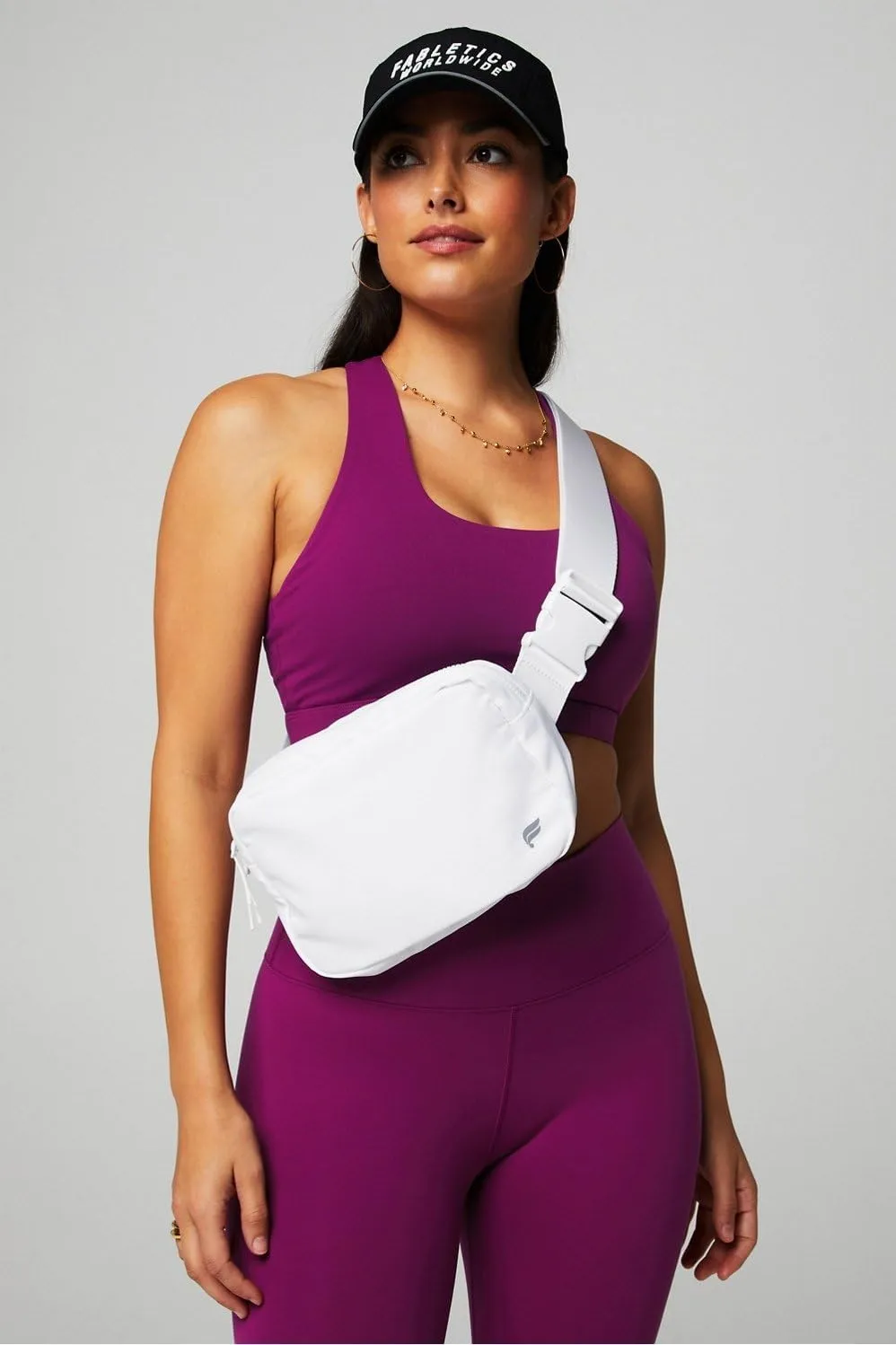 Fabletics The Big Belt Bag, Quick Dry, Zip Pockets, Hidden Pockets, Reflective, Classic White, OS