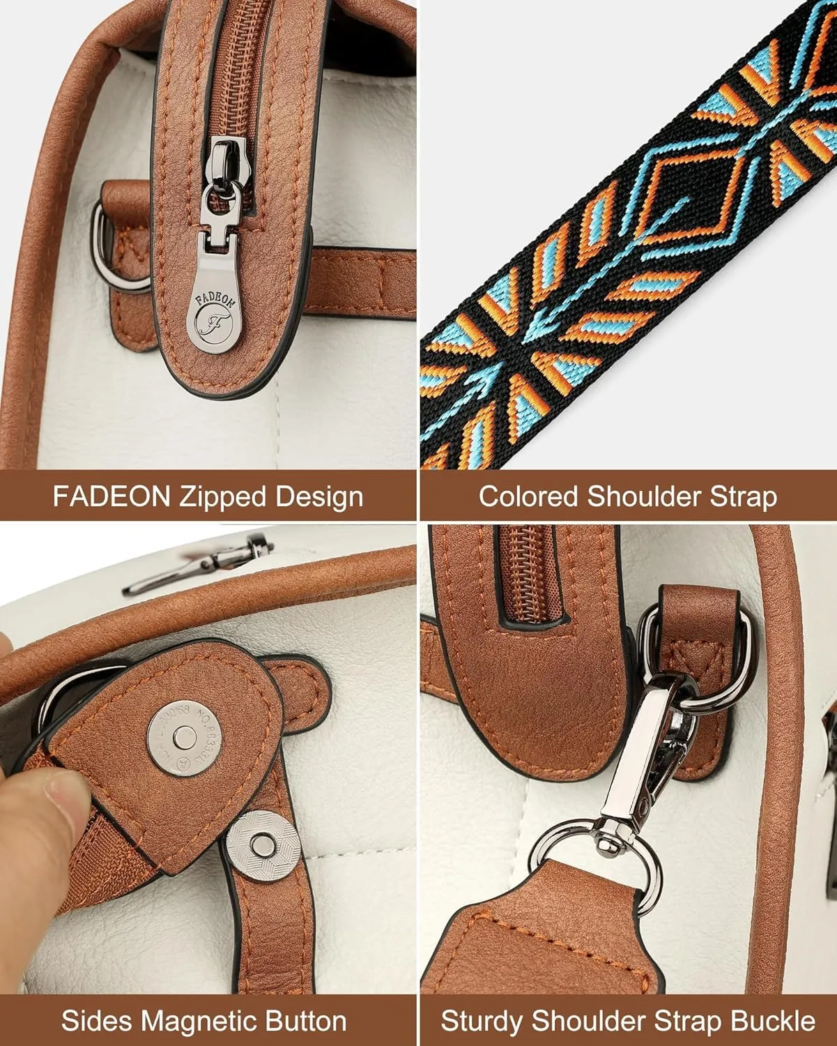FADEON Crossbody Bags Purses for Women Designer Cross Body Shoulder Bag Purse PU Leather Top Handle Handbag Wide Strap