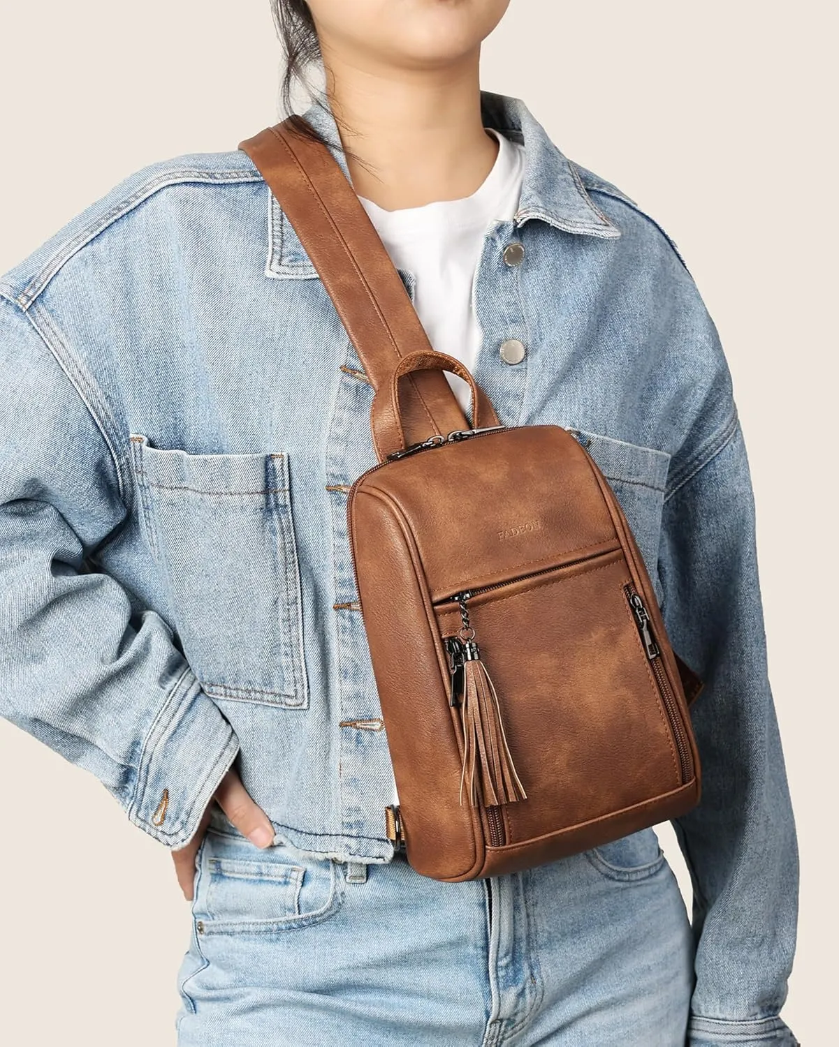 FADEON Sling Bag for Women Crossbody Purse Sling Bags, Designer Sling Purses Medium Travel Multi-Pocket Sling Backpack