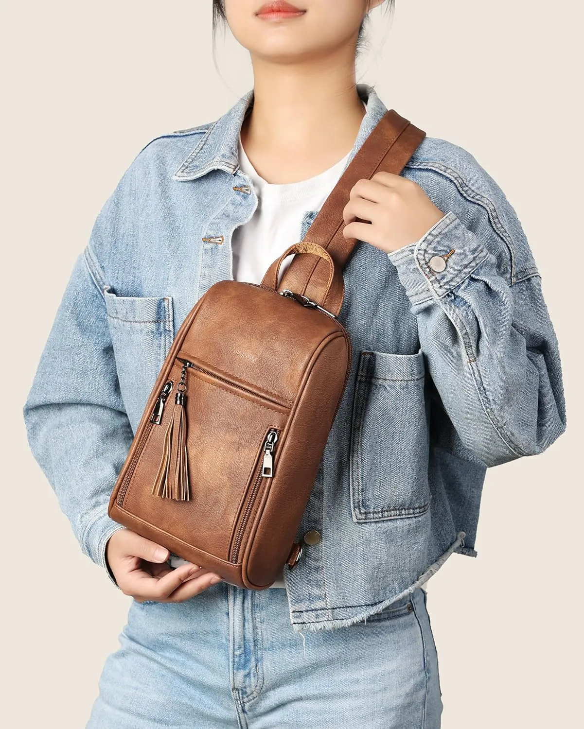 FADEON Sling Bag for Women Crossbody Purse Sling Bags, Designer Sling Purses Medium Travel Multi-Pocket Sling Backpack