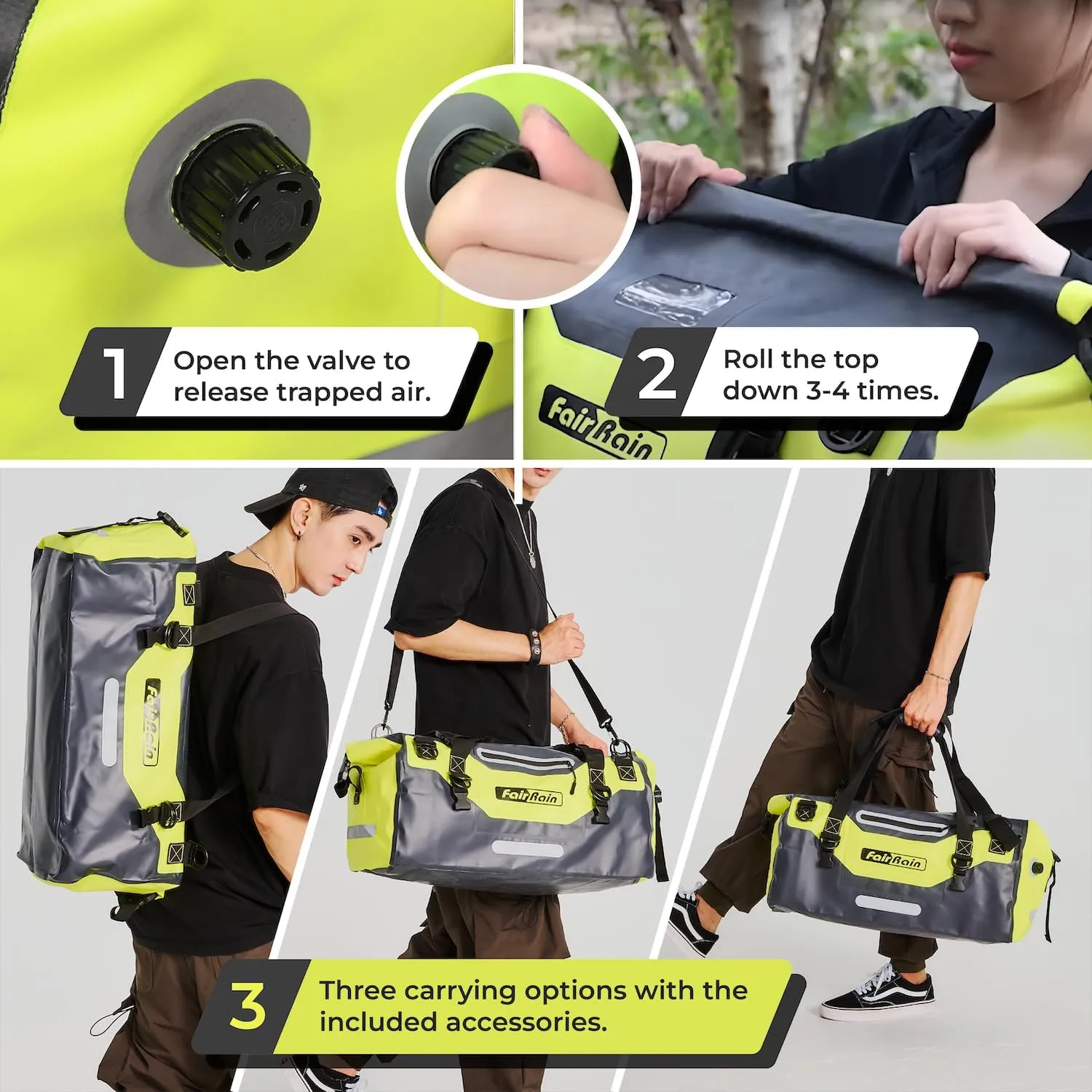 FairRain Waterproof Tail Bag Waterproof Duffel Bag Backpack Duffle Bags for Travel Waterproof Bags for Boating Waterproof Duffle Bag for Men/Women Motorcycle Dry Bag Camping Duffle Bag - 40L